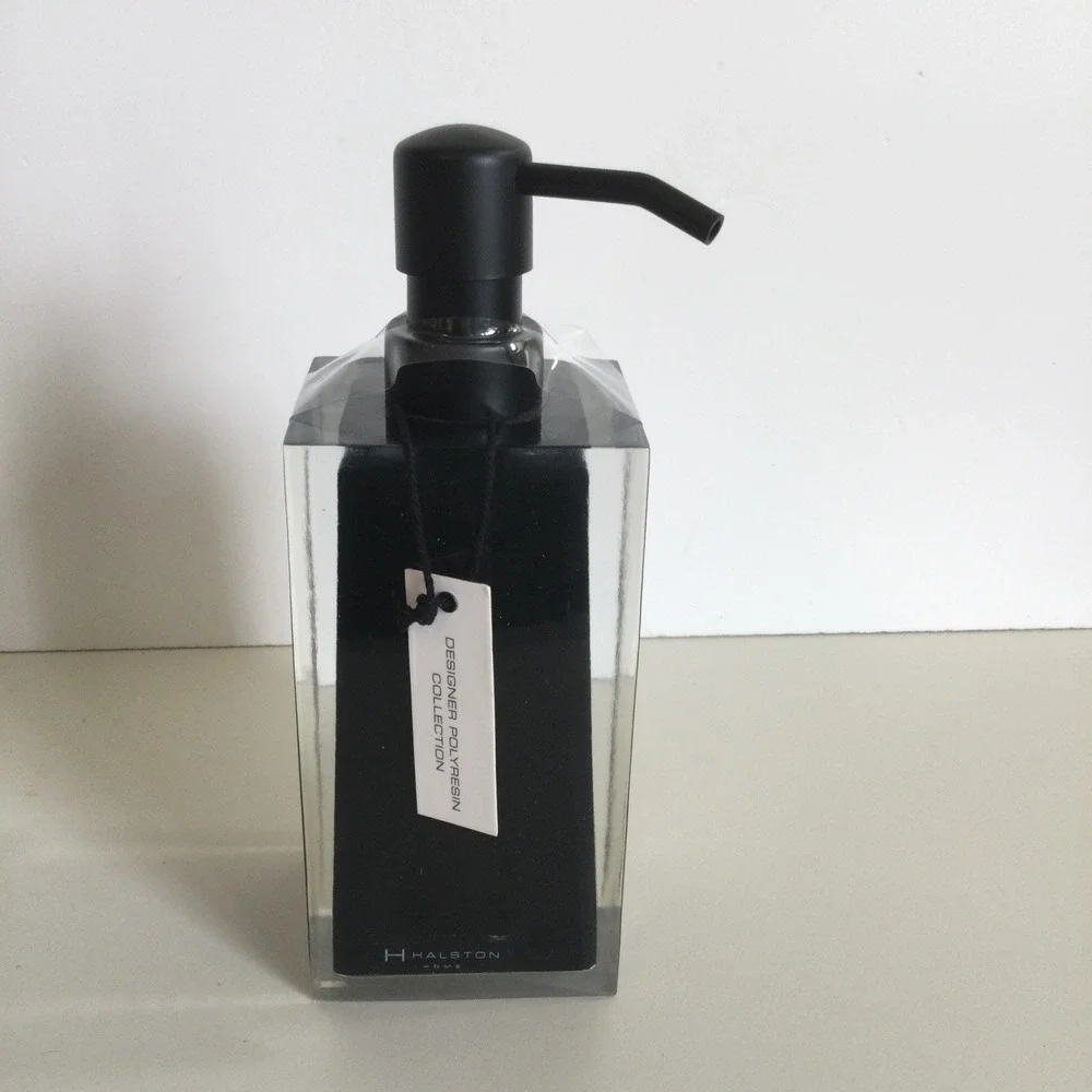 Halston Home Designer Polyresin Soap Lotion Dispenser Black Clear‎ Modern Square